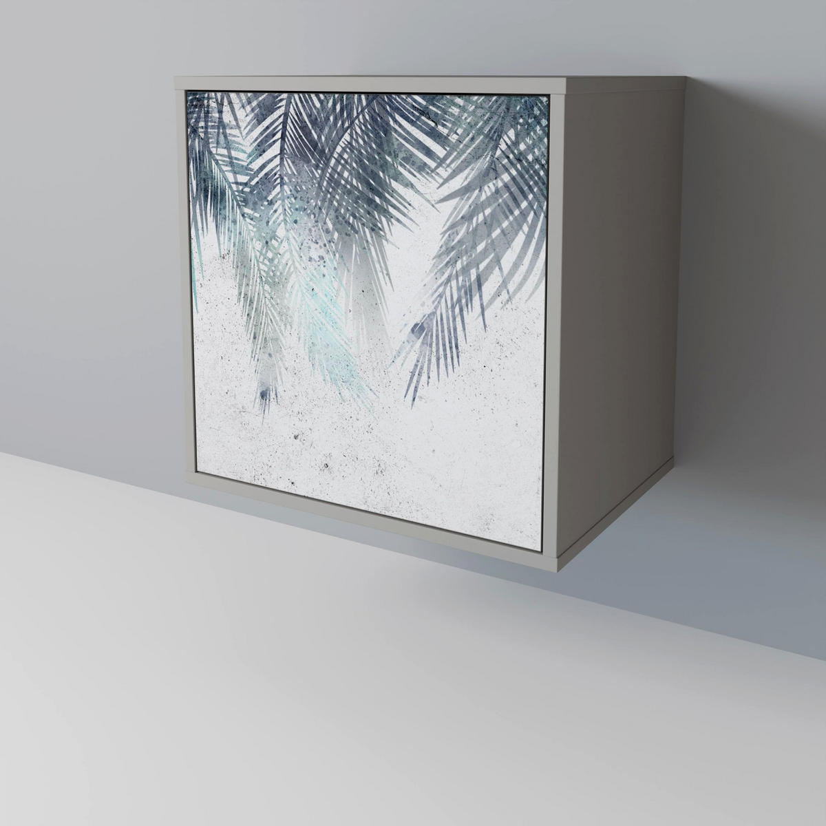 SIDEBOARD PALM VEIL, Grau, 57,5x42x77,5 cm, Schräge Buchenholzfüße - Buchefarben/Multicolor, Holzwerkstoff/Buchenholz (57.5/77.5/42cm) - SpaceRebels