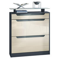 SCHUHSCHRANK Fiesta Fronten in Creme Hochglanz, Griffmulden in Grau Hochglanz - Creme, Holzwerkstoff (89/104/23cm) - Vladon