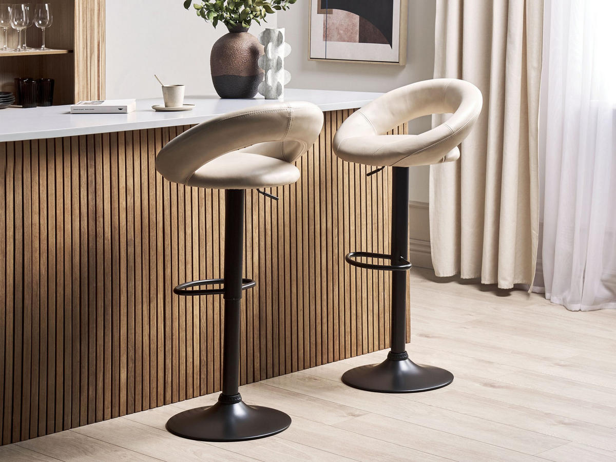 BARHOCKER 2er-Set Kunstleder hellbeige/schwarz höhenverstellbar Peoria - Beige/Schwarz, Kunststoff (53/48cm) - Beliani