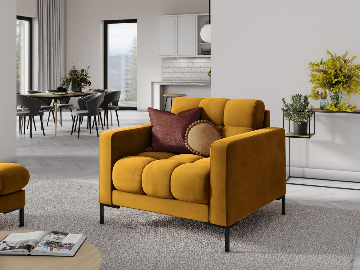 SESSEL Mamaia aus Samt gelb - Gelb, Textil (92/75/87cm) - Micadoni