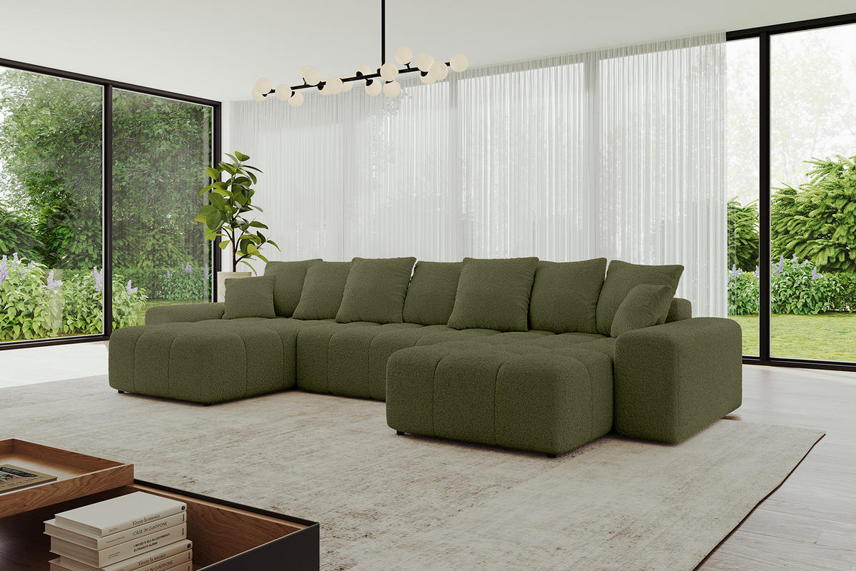 WOHNLANDSCHAFT ENIL-U 401x189x68 Grün Bouclé - Grün, Holzwerkstoff/Kunststoff (401/68/189cm) - ALTDECOR