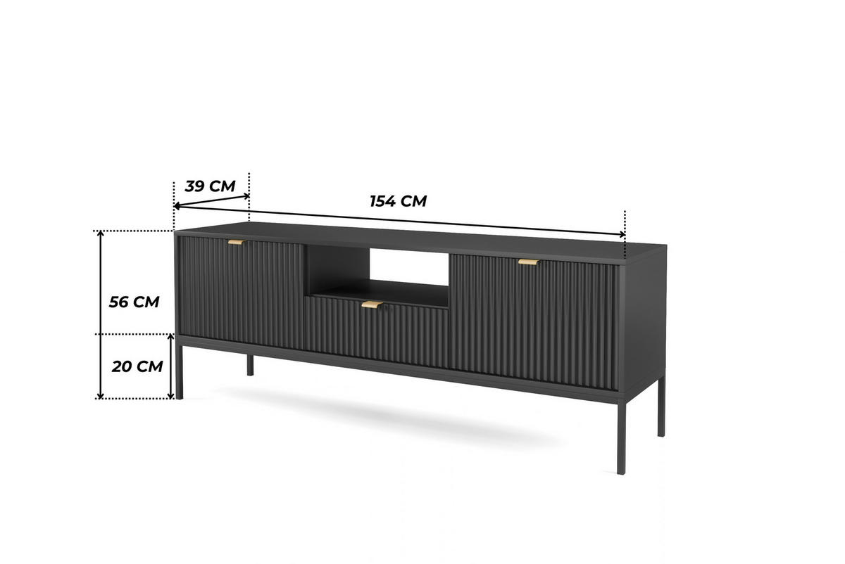 SCHWARZES Modernes Geriffeltes TV-Board KIOTO RTV2D1SZ (Schwarzes Gestell, Soft-Close Türen) - Goldfarben/Schwarz, Holz/Holzwerkstoff (154/56/39cm) - Ravio