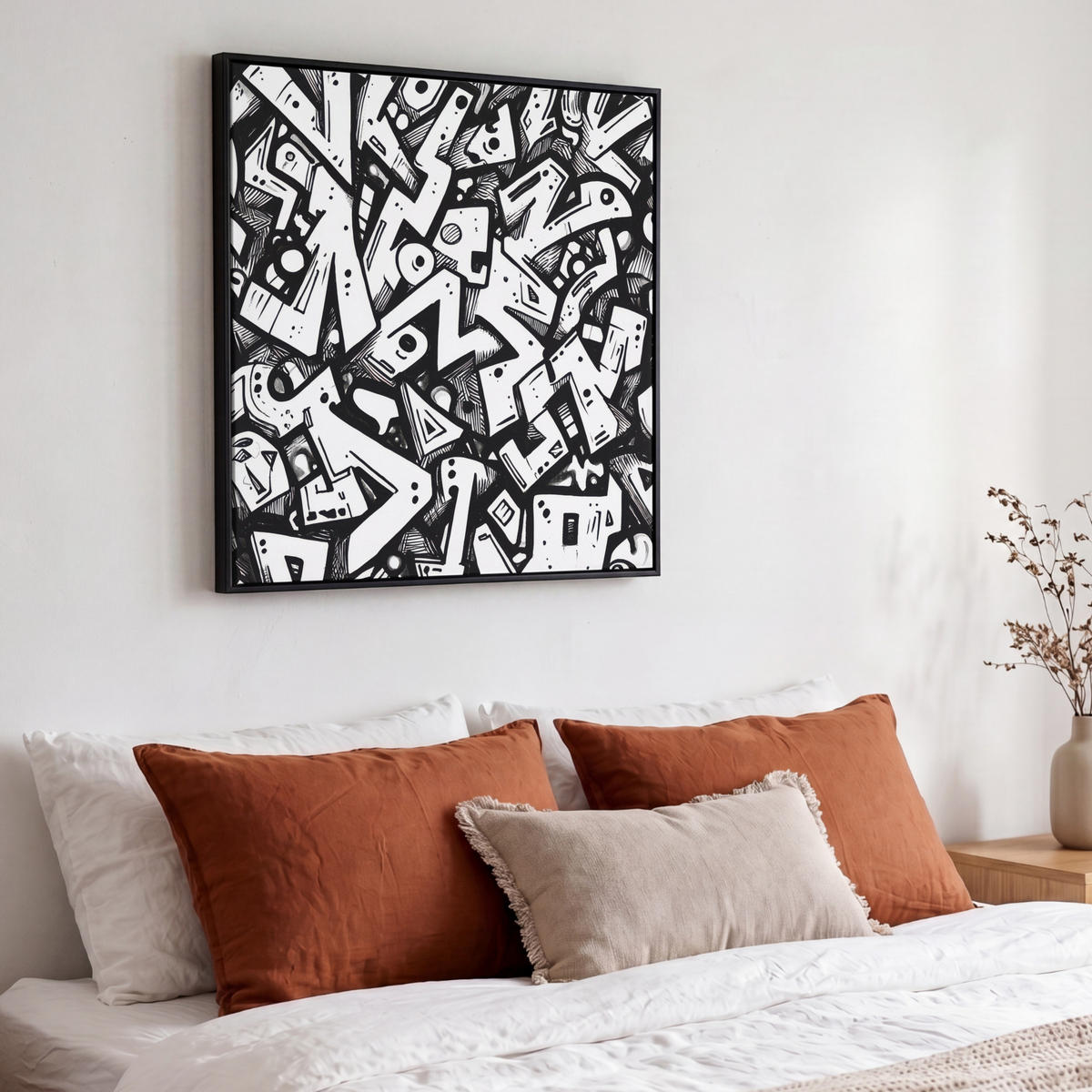 LEINWAND Bilder mit Rahmen - Formen - Buchstaben - Graffiti - Schwarz - 50x50 - Schwarz, Textil (50/50cm) - MuchoWow