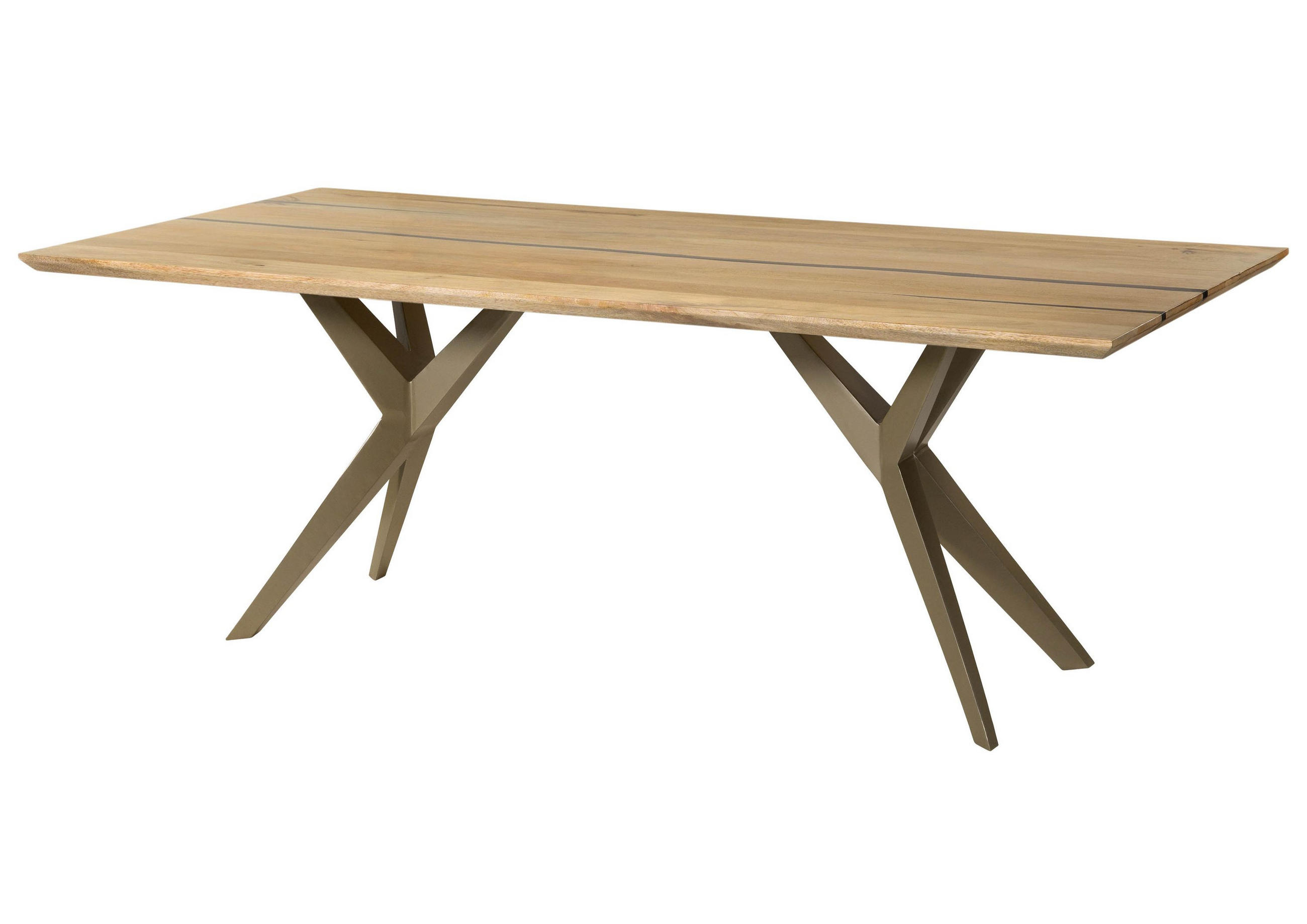 ESSTISCH Mango 180x90x76 natur lackiert / Epoxid schwarz, Sterngestell silber matt EPOXY - Naturfarben, Holz (180/90/76cm) - Massivmoebel24