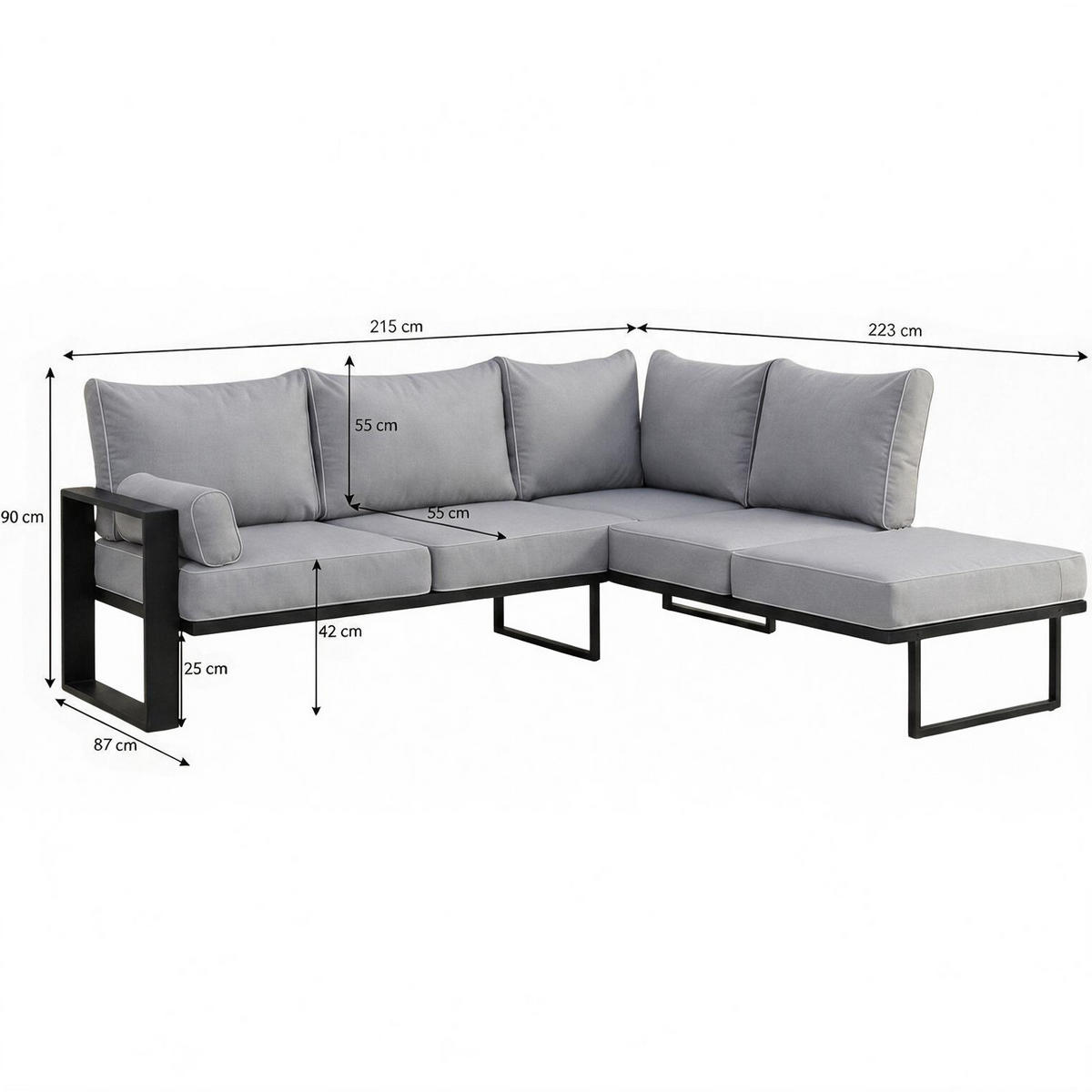 ROHOVÝ díl pohovky Verdino s kovovým rámem 215 cm, modrošedý - šedohnědá, kov (215/90/223cm) - Beautysofa