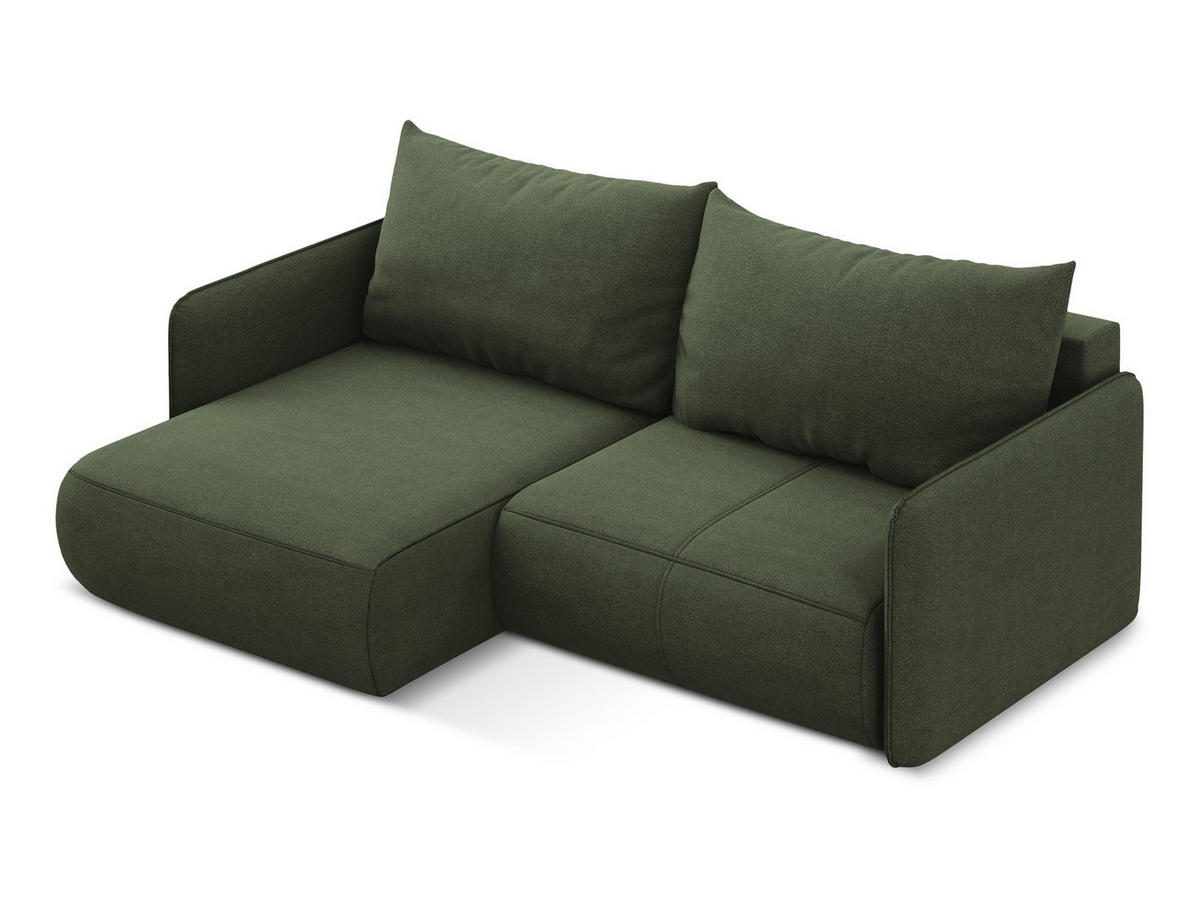 ECKSOFA mit Schlaffunktion Strukturstoff Stoff Grün - Schwarz/Olivgrün, Kunststoff/Textil (148/207cm) - Makamii