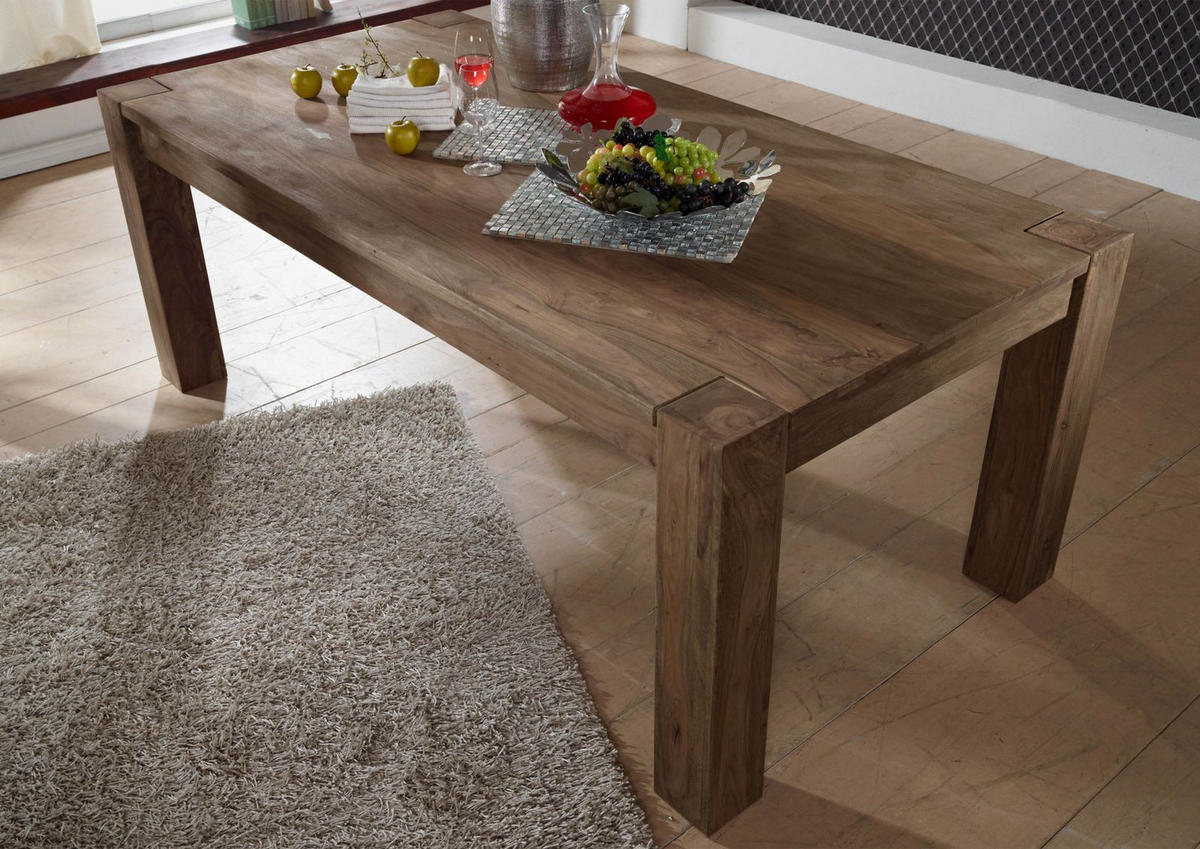 ESSTISCH Sheesham 180x100x76 grau geölt NATURE GREY #405 - Grau, Holz (180/100/76cm) - Massivmoebel24