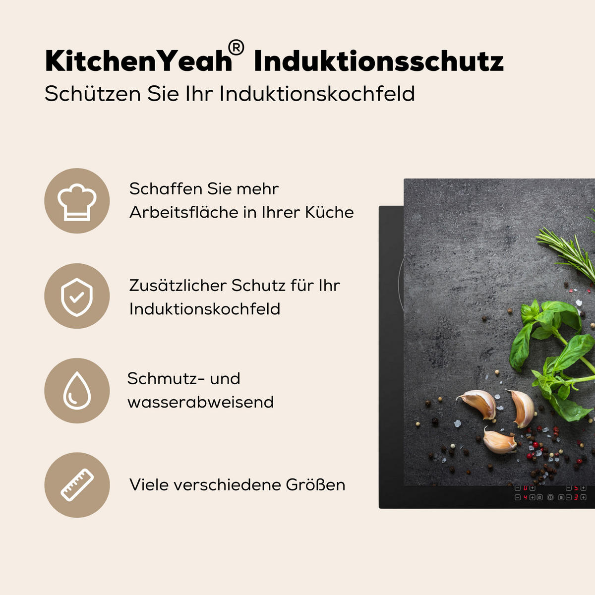 HERDABDECKPLATTE Limette - Kräuter - Gewürze - Grün - Grau - Beton 78x78 cm - Grün, Kunststoff (78/0.2/78cm) - MuchoWow