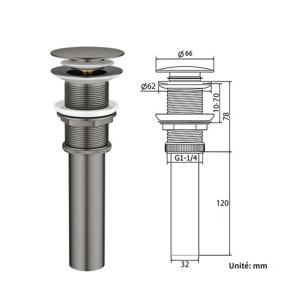 WASCHBECKEN-ABLAUFSTOPFEN – Grau – Edelstahl - Grau, Metall (22.5/7/7cm)