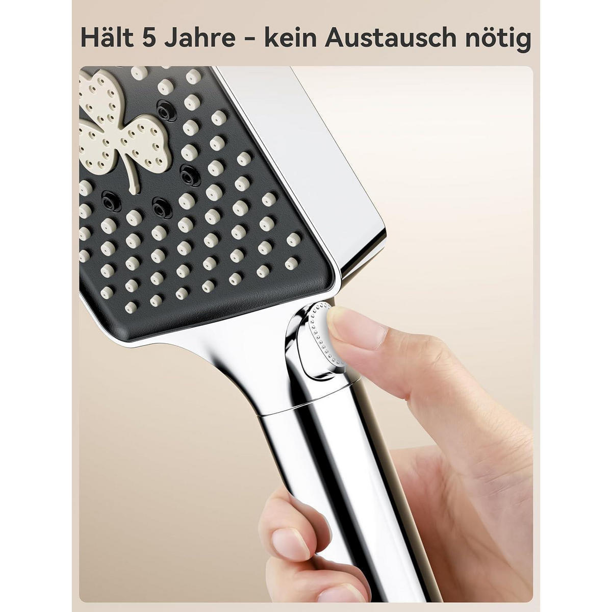HANDBRAUSE Set mit 6 Strahlarten und 1,5M Schlauch - Silberfarben, Metall (10.5/12.7/27cm)