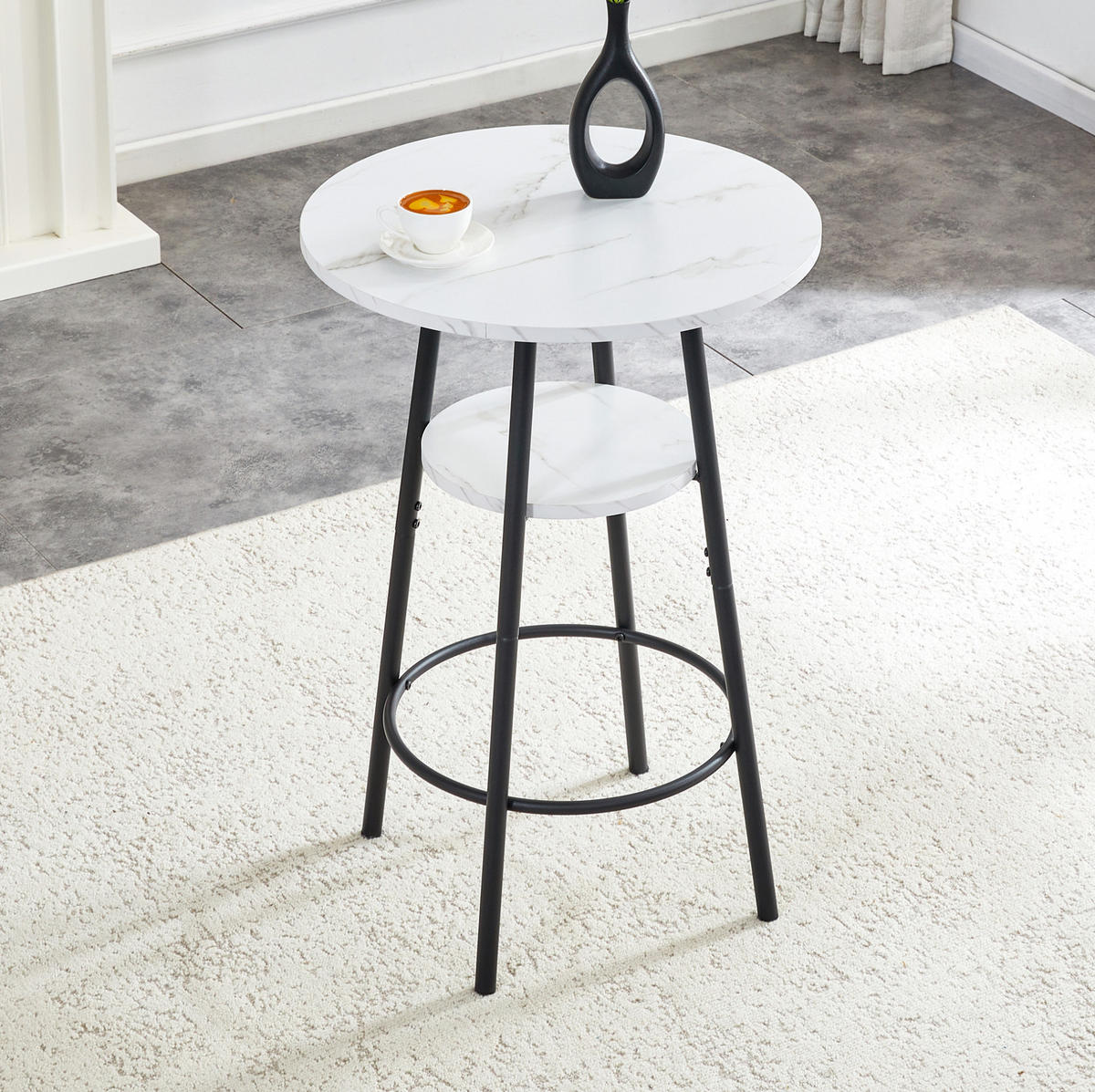 BARTISCH mit Stauraum 60 cm Weiß Marmoroptik - Weiß, Metall (60/60/89cm) - Meubliv