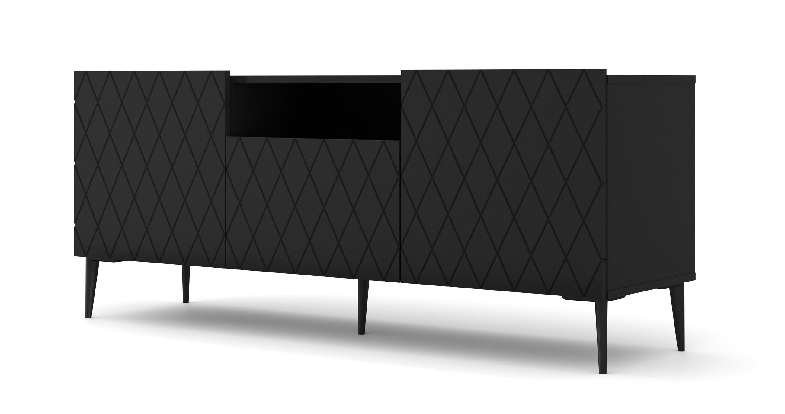 TV LOWBOARD Schwarz, Schwarz 145/60/40 - Schwarz, Holzwerkstoff (145/60/40cm) - RAUMHIRSCH FURNITURE