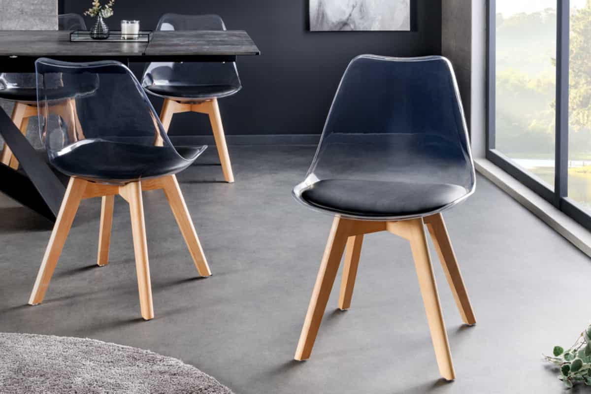 STUHL SCANDINAVIA MEISTERSTÜCK Kunstleder Transparent 80 cm - Transparent/Schwarz, Holz/Kunststoff (47/81/53cm) - riess-ambiente