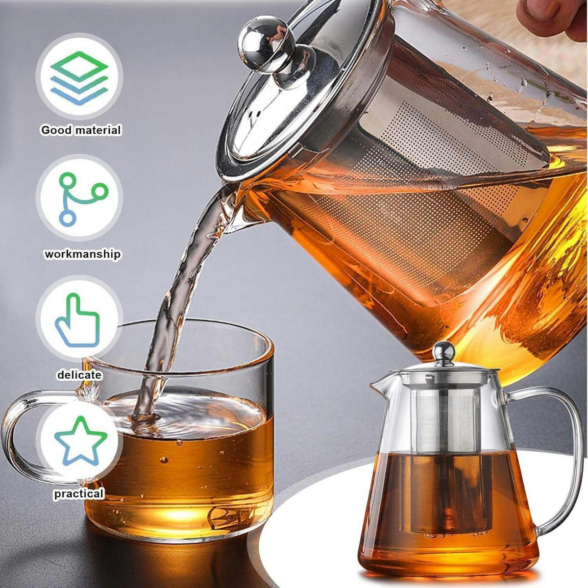 TEEKANNE mit Siebeinsatz 1300 ml Borosilikatglas hitzebeständig - Transparent, Glas (16/16cm)