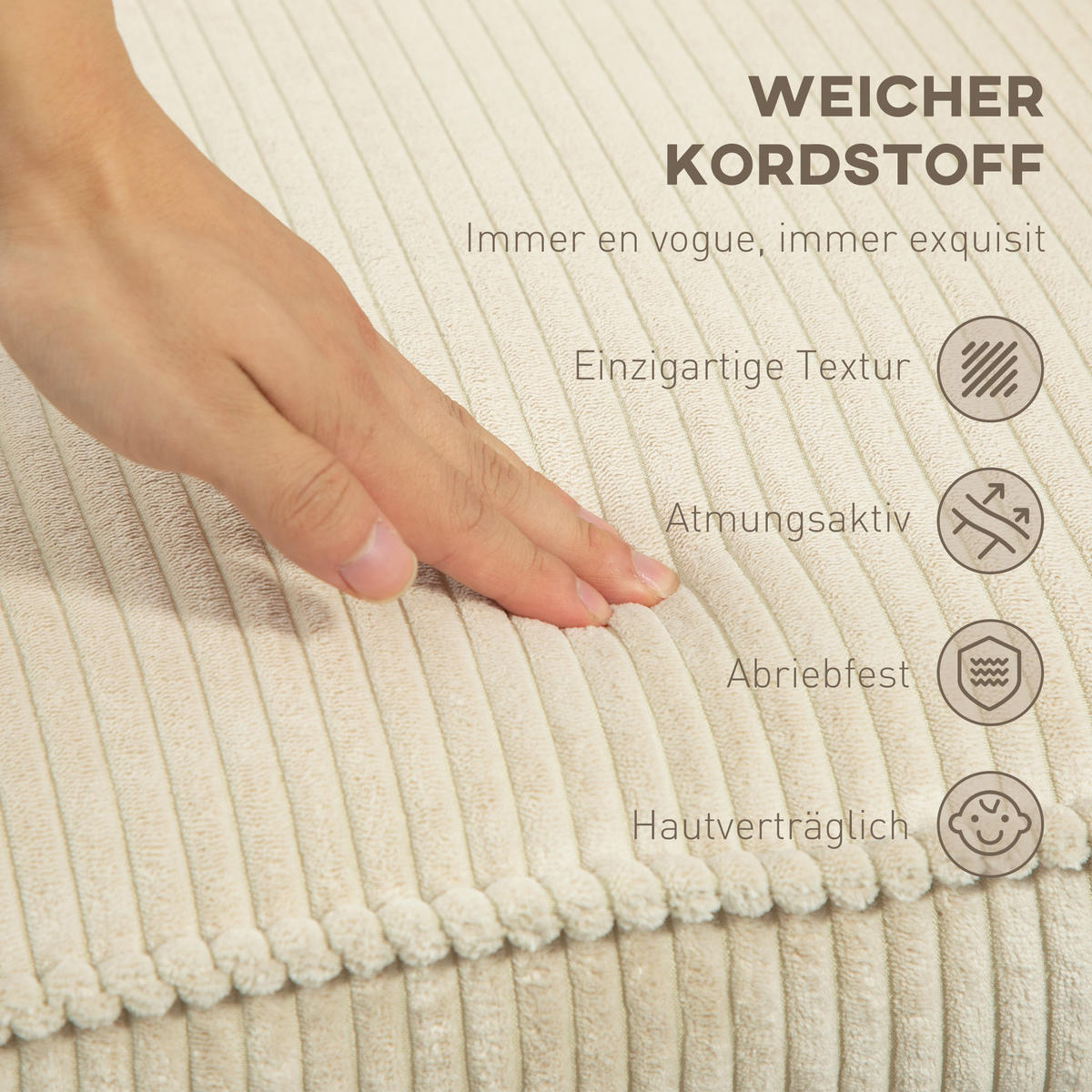 RELAXSESSEL mit Hocker 360°Drehbarer Fernsehsessel mit Liegefunktion, Cord Beige - Beige, Textil (72/107/83cm) - HOMCOM