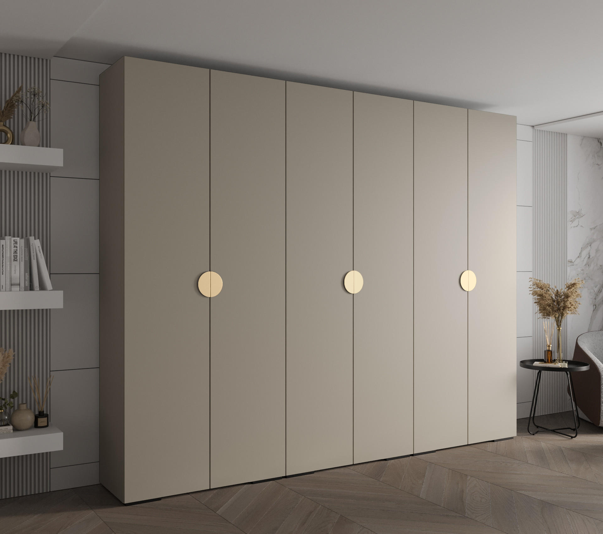 DREHTÜRENSCHRANK 236.7/300/47 6-türig - Kaschmir/Goldfarben, Holz/Metall (300/236.7/47cm) - Abiks Möbel