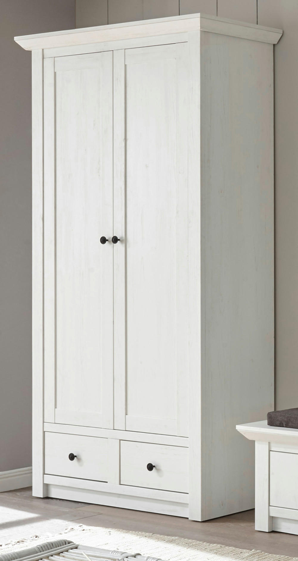 GARDEROBENSCHRANK Pinie weiß, Schuhschrank mit variabler Inneneinteilung - Schwarz/Weiß, Holzwerkstoff/Metall (105/206/45cm) - Furn.Design