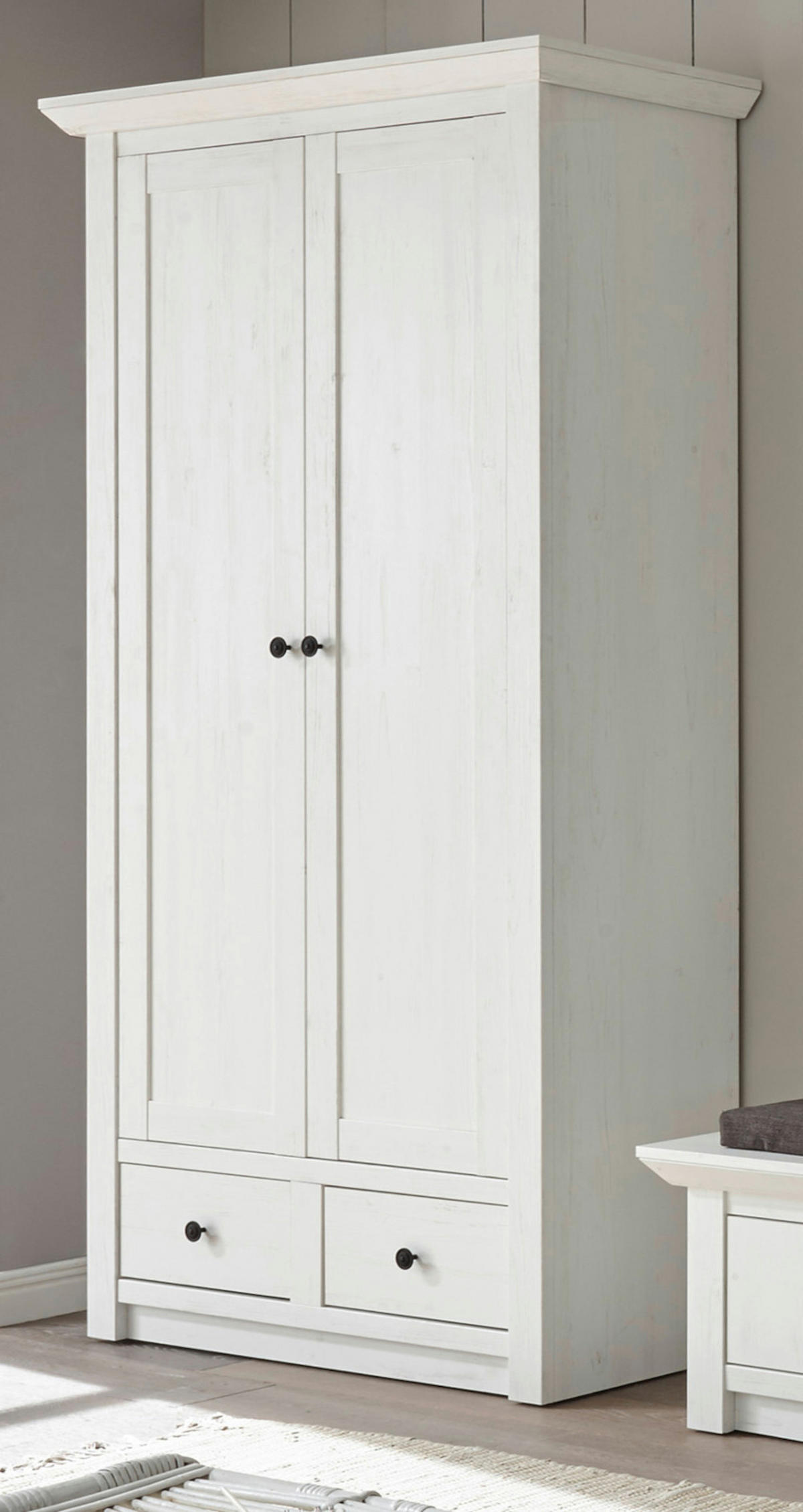 GARDEROBENSCHRANK Pinie weiß, Schuhschrank mit variabler Inneneinteilung - Schwarz/Weiß, Holzwerkstoff/Metall (105/206/45cm) - Furn.Design