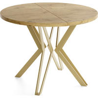 ESSTISCH Daisy runder ausziehbarer, Lancelot Eiche 100-180/100/76 cm - Eichefarben/Goldfarben, Holzwerkstoff/Metall (100/100/76cm) - WFL GROUP