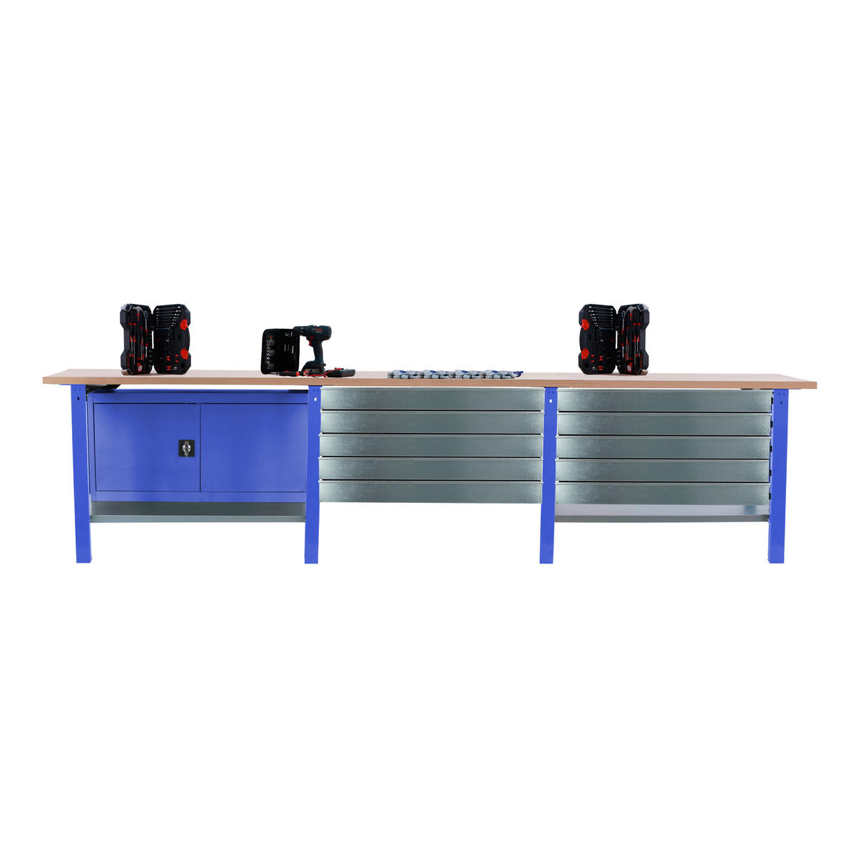 WERKBANK Buffalo Wood mit 10x Schublade und Schrank HxBxT 86,5 x 300 x 75 cm Traglast 1000 kg Blau - Blau, Metall (300/86.5/75cm) - PROREGAL