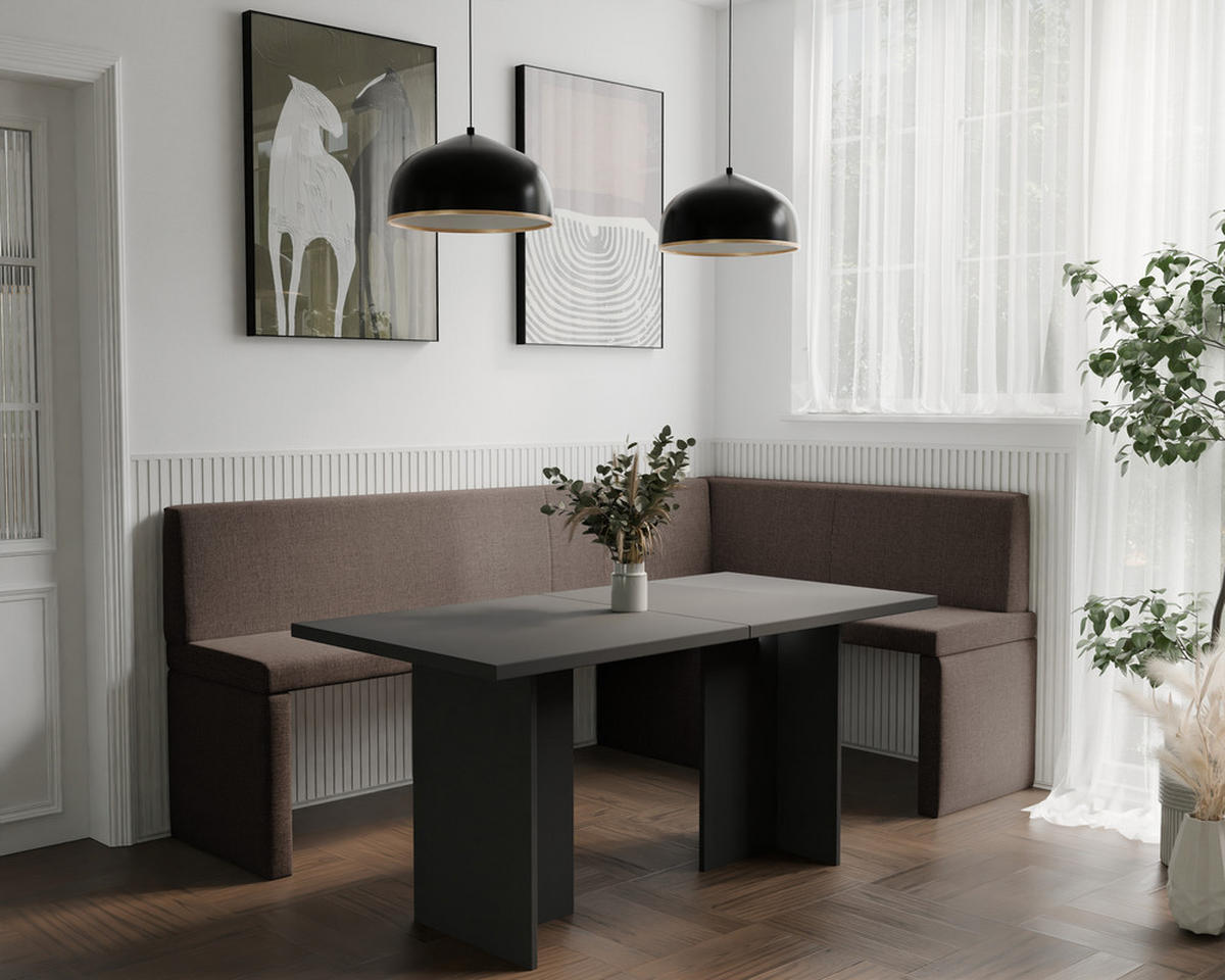 ECKBANK rechts OWEN Webstoff, 128/168 cm Braun - Braun, Holz/Textil (128/168cm) - Idohome