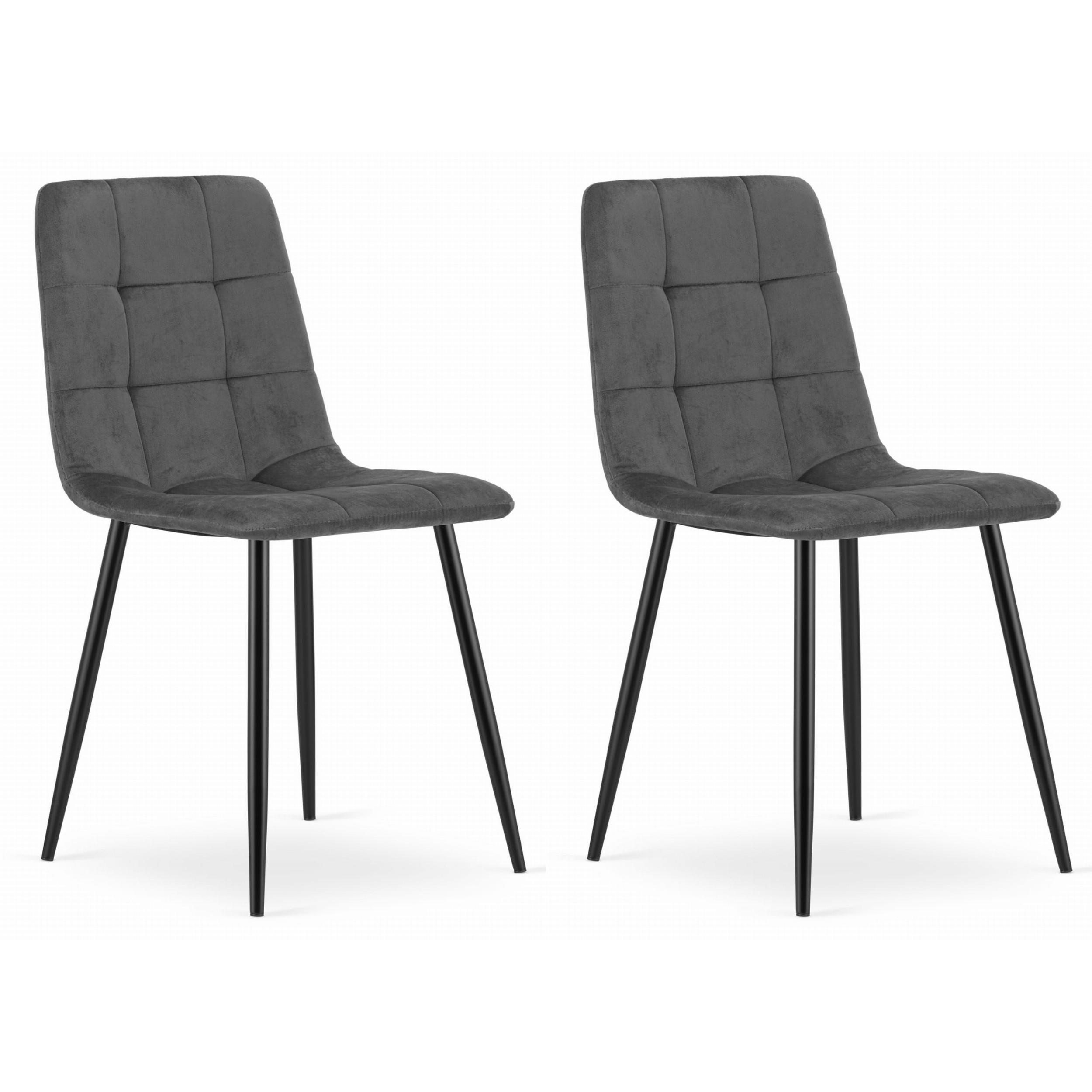 STUHL CETARA 2-er Set, Grau, mit Samtstoff gepolstert - Anthrazit, Textil/Metall (45/87/51cm) - Komodee