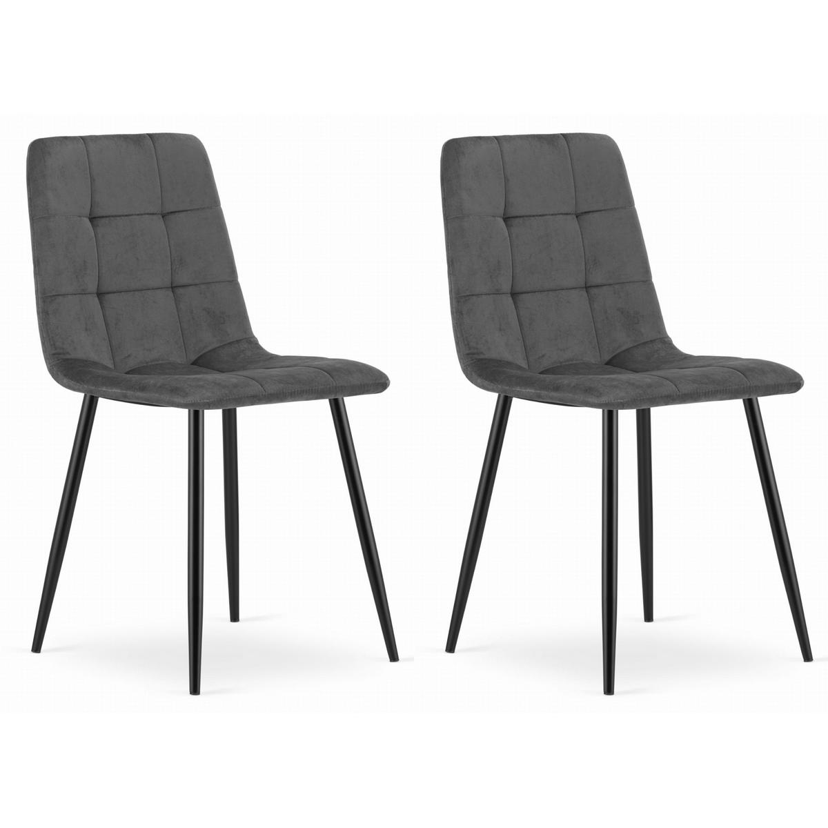 STUHL CETARA 2-er Set, Grau, mit Samtstoff gepolstert - Anthrazit, Textil/Metall (45/87/51cm) - Komodee