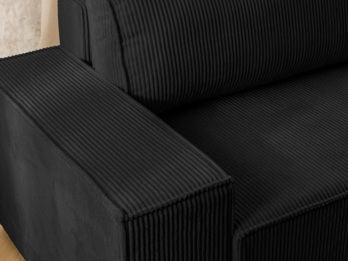 ECKSOFA Rivio mit Schlaffunktion und Bettkasten, Cordstoff Schwarz - Schwarz, Holz/Kunststoff (262/149cm) - S-Style