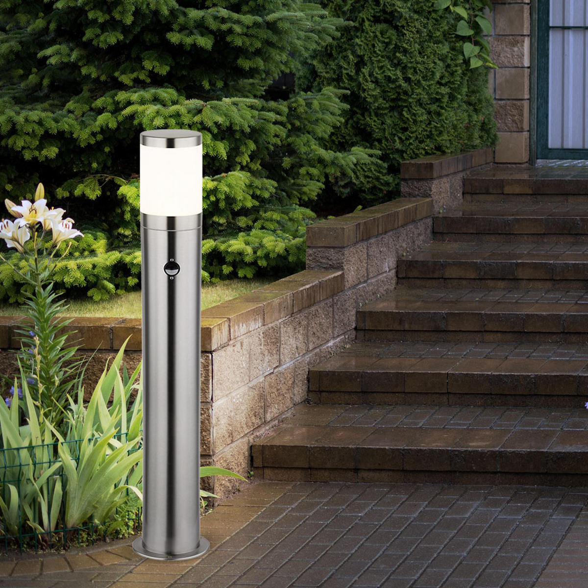 LED AUSSENLEUCHTE XELOO Edelstahl Silber - Silberfarben, Metall (14/14/80cm) - Globo Lighting