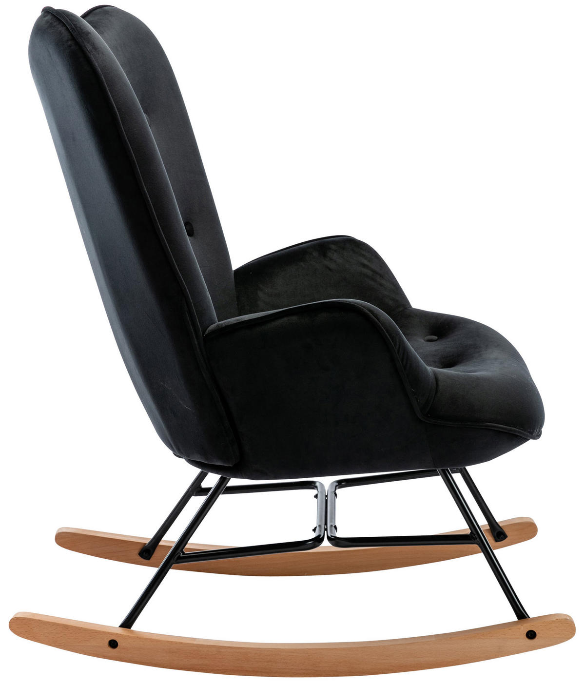 SCHAUKELSTUHL Sanna Samt, Gestell Buchenholz natur / Metall Schwarz Schwarz - Schwarz/Naturfarben, Holz/Textil (71/98/88cm) - TPFLiving