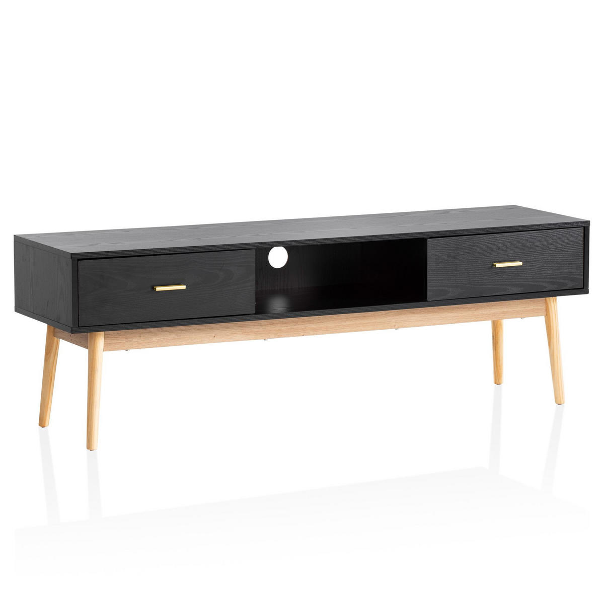 LOWBOARD Schwarz Eiche-Dekor Modern Stil 150x50x40 cm mit Schubladen und Ablagefach - Eichefarben/Schwarz, Holz (150/50/40cm) - KADIMA DESIGN