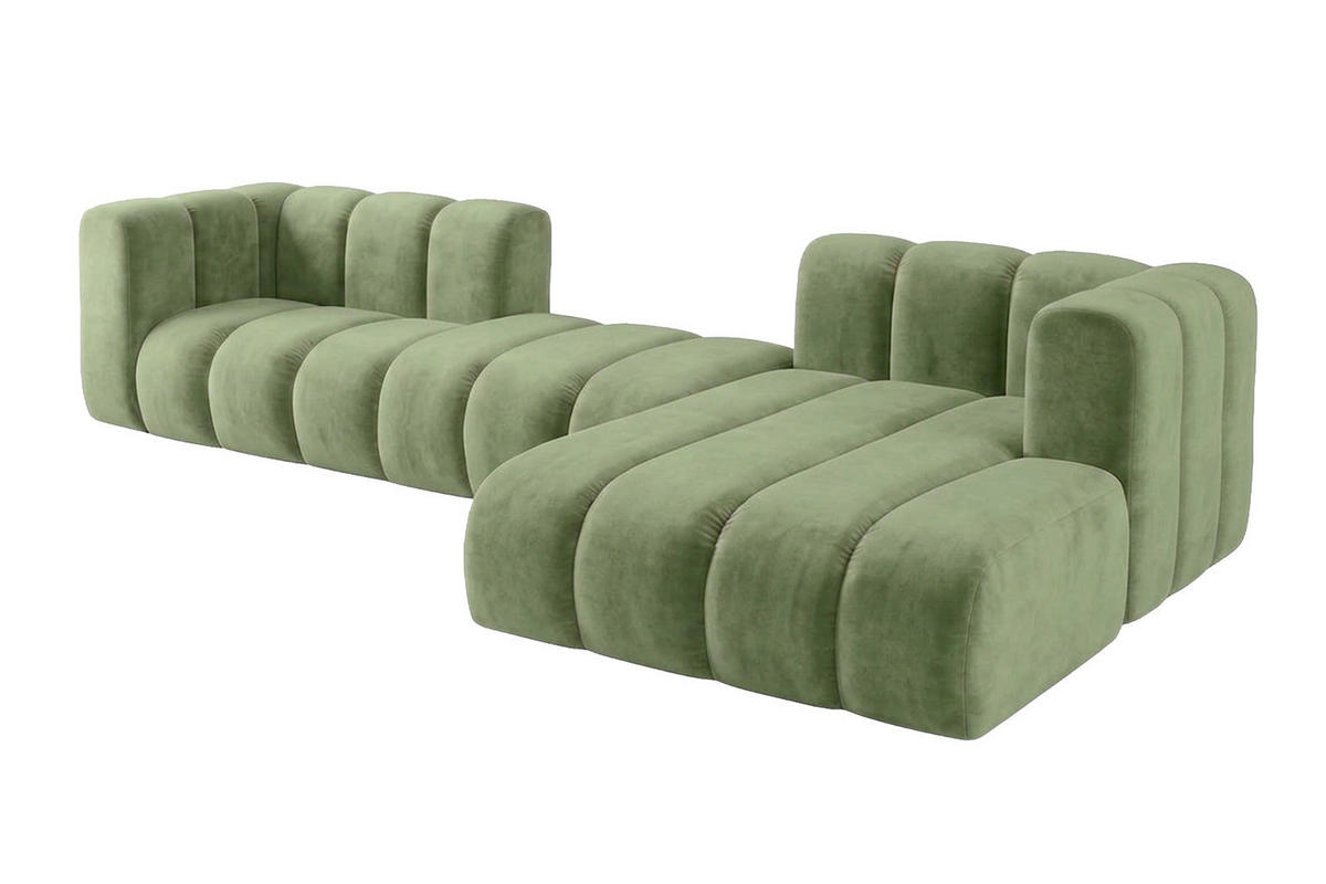 ECKSOFA Modulares In L-Form, Velvet-Stoff Riviera, Olive, Rechts, GRAND 319 cm - Olivgrün, Holz (319/175cm) - Kaiser Möbel