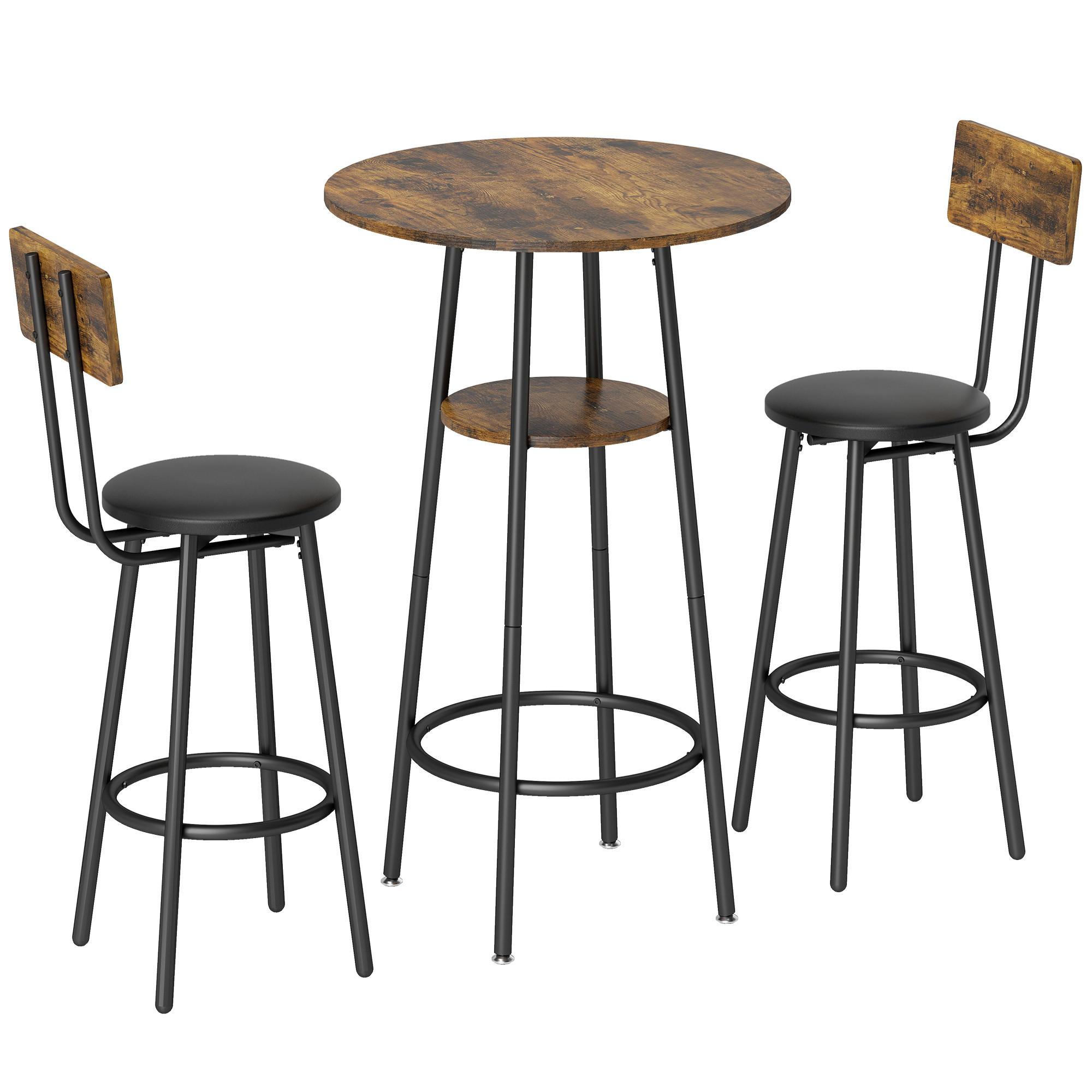 BARTISCH-SET Spanplatte Rustikal Braun - Braun, Metall (60/91/60cm) - HOMCOM