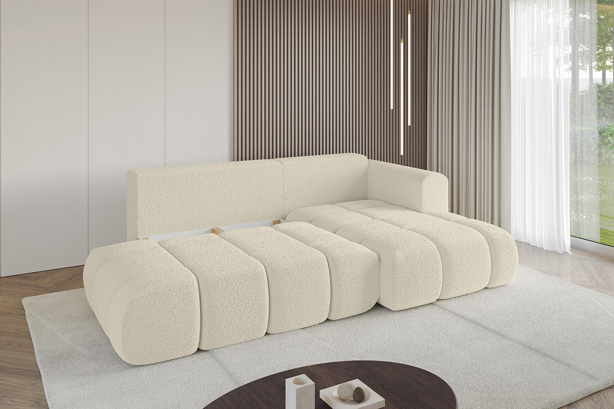 ECKSOFA Ottomane Rechts CLOUD-L-v1 289x180x40 Beige Bouclé - Beige, Holzwerkstoff/Kunststoff (289/180cm) - ALTDECOR