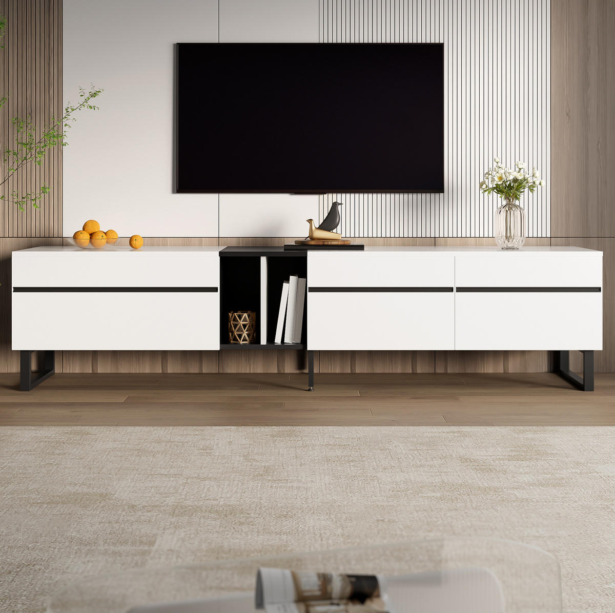 TV-LOWBOARD mit Klappfach und 2 Türen 180 cm Weiß - Weiß, Holzwerkstoff (38/45/180cm) - Beauniv