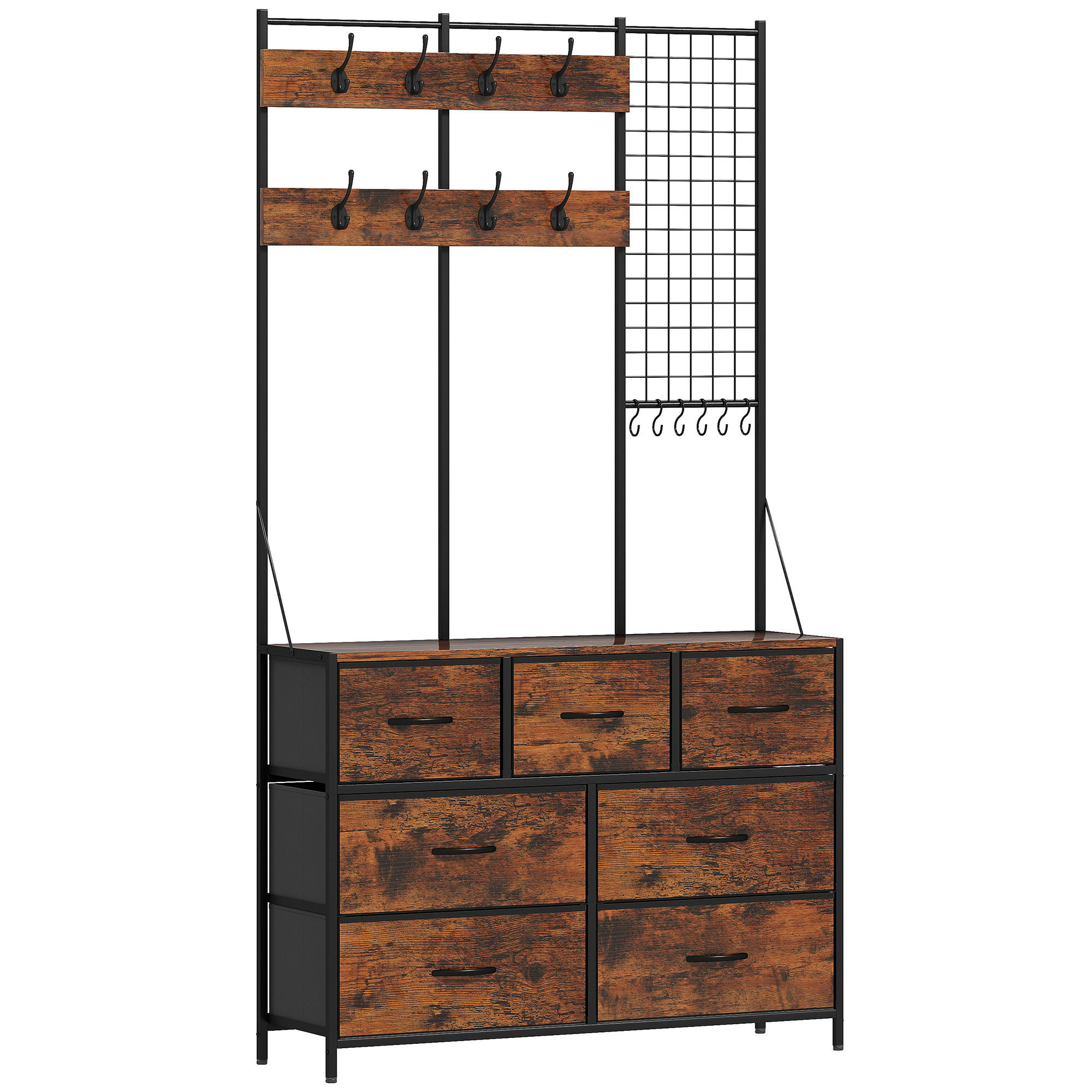 GARDEROBENSTÄNDER Spanplatte, Stahl Rustikal-Braun - Schwarz/Braun, Holzwerkstoff/Textil (30/183/100cm) - HOMCOM