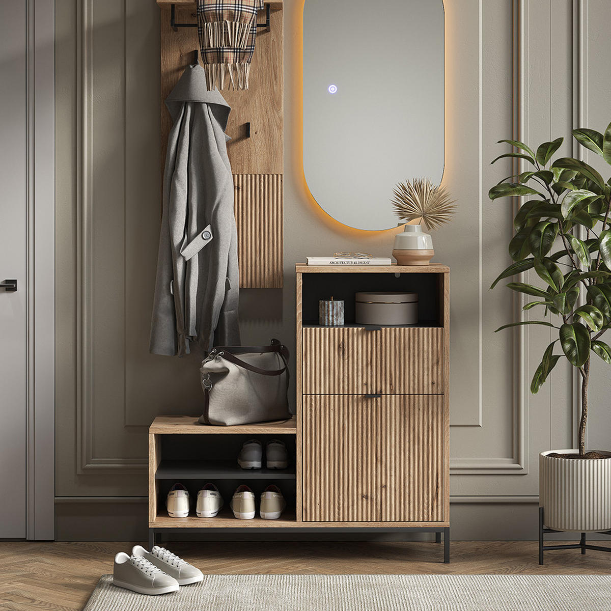 SCHUHSCHRANK Eliza Viking Oak 100 x 98.5 cm mit Tür und Schublade - Eichefarben, Holzwerkstoff (100/98.5/40cm) - Vicco