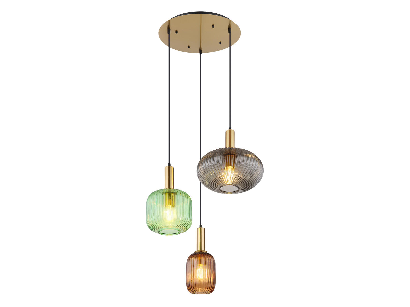 LED-PENDELLEUCHTE Ø55cm, Lampenschirme Glas Bunt - Hellbraun/Messingfarben, Glas/Metall (55/55/130cm) - meineWunschleuchte
