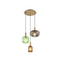 LED-PENDELLEUCHTE Ø55cm, Lampenschirme Glas Bunt - Hellbraun/Messingfarben, Glas/Metall (55/55/130cm) - meineWunschleuchte