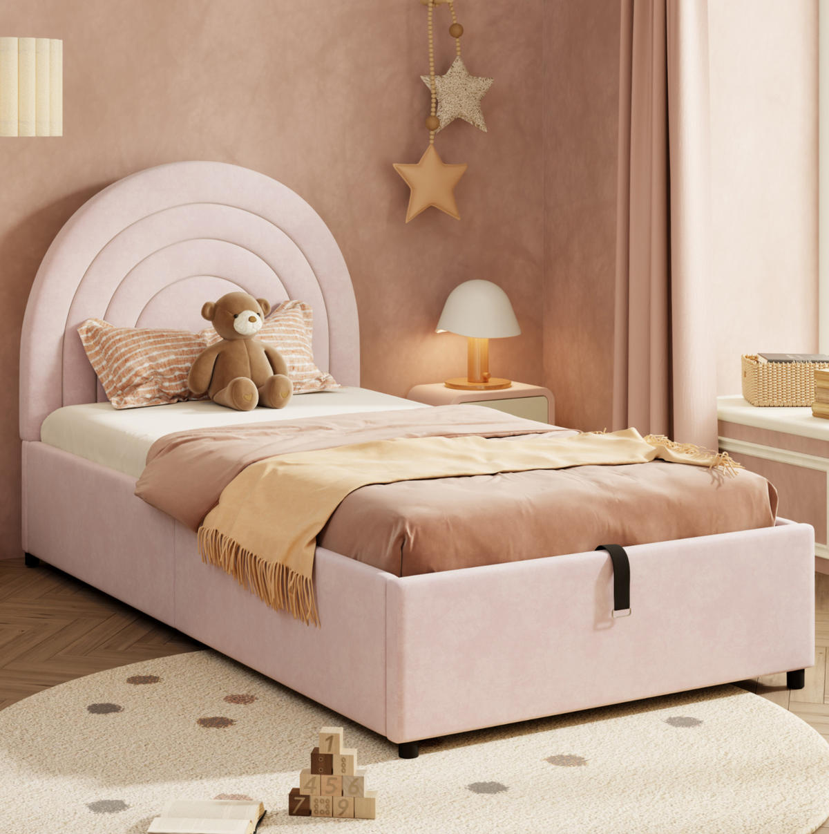 BETT mit hydraulischem Stauraum 90x200 cm Samt Pink - Pink, Metall (90/200cm) - Beauniv
