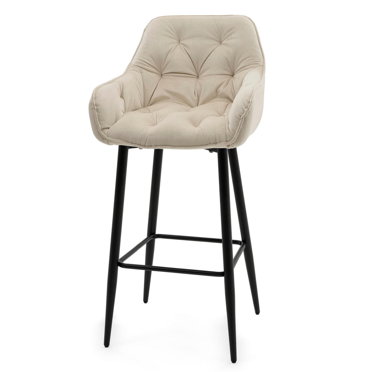 BARHOCKER SIENA gepolstert mit Steppung - beige - Samt Velours - Beige/Schwarz, Metall (53/107/52cm) - NEW HOME