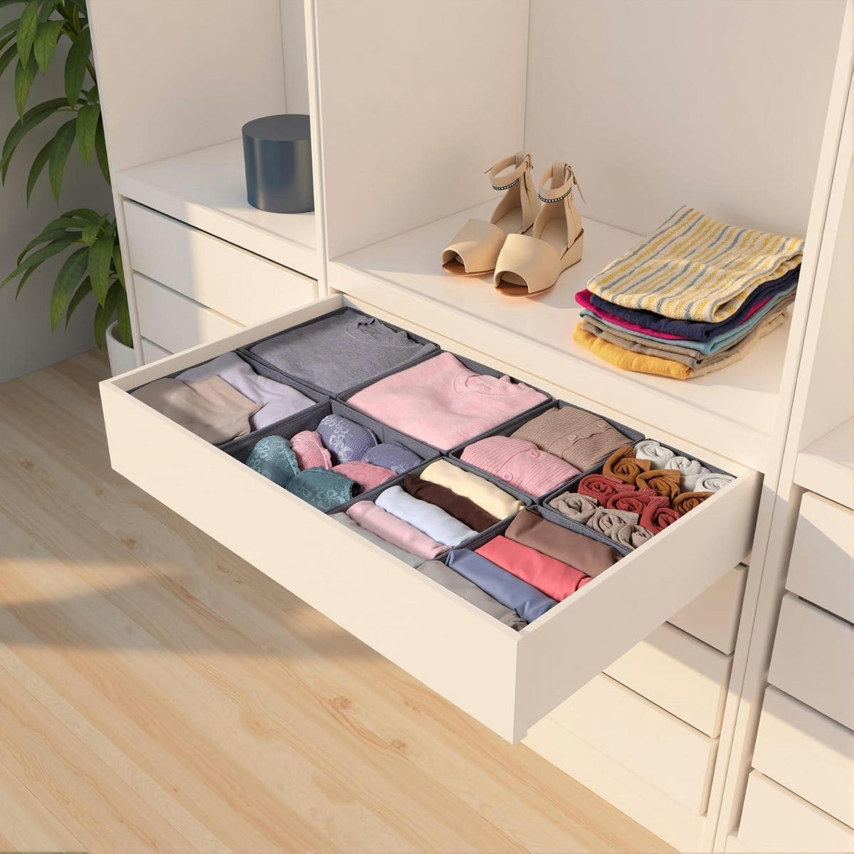 SCHUBLADEN Organizer 8er Set für PAX Kleiderschrank 100x58 cm Grau - Multicolor, Textil (26/11/32cm)