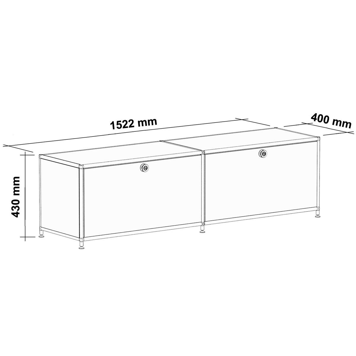 TV Board mit 2 Klappen & Schloss, Breite 152 cm, Lichtgrau - Chromfarben/Silberfarben, Metall (40/43/152.2cm) - Versee