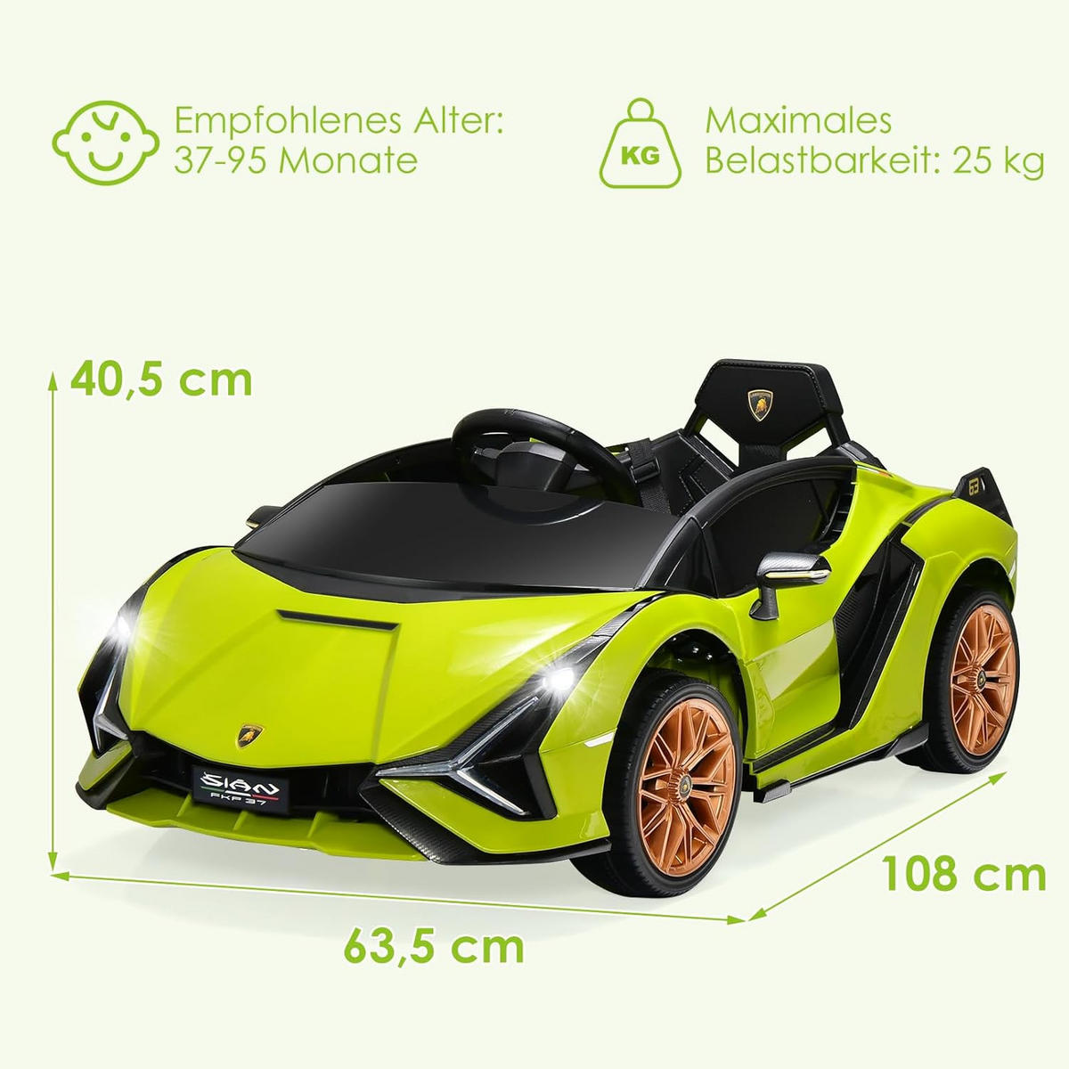 DETSKÉ auto Lamborghini 12V zelené - zelená, plast (64/41/108cm) - COSTWAY