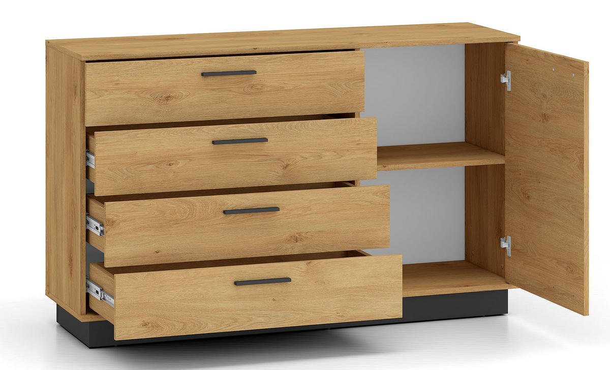 KOMMODE Modesto Eiche Style hell / Schwarz 138 / 40 / 86 cm - Eichefarben/Schwarz, Holz/Holzwerkstoff (138/86/40cm) - Feldmann-Wohnen