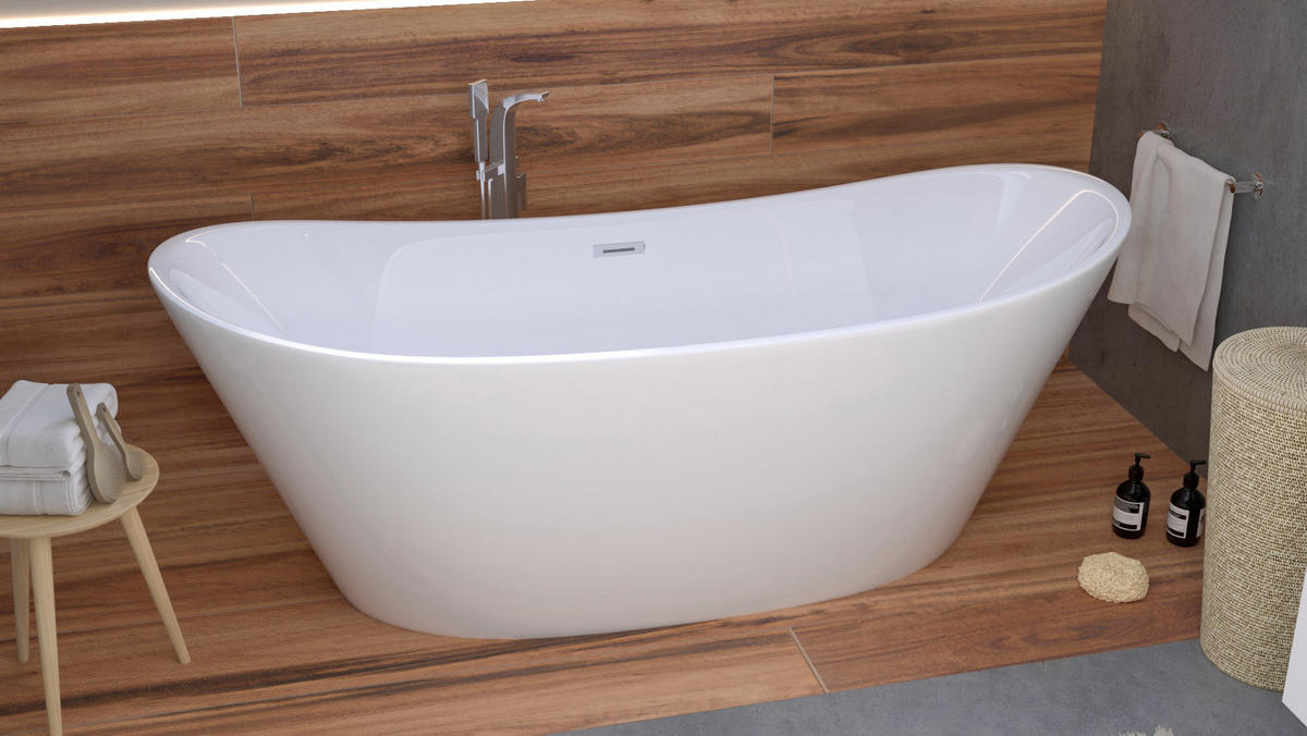 BADEWANNE rossa freistehend 170x80 cm, Set mit Klick-Klack-Ablauf - Weiß, Kunststoff (80/72/170cm) - bad land