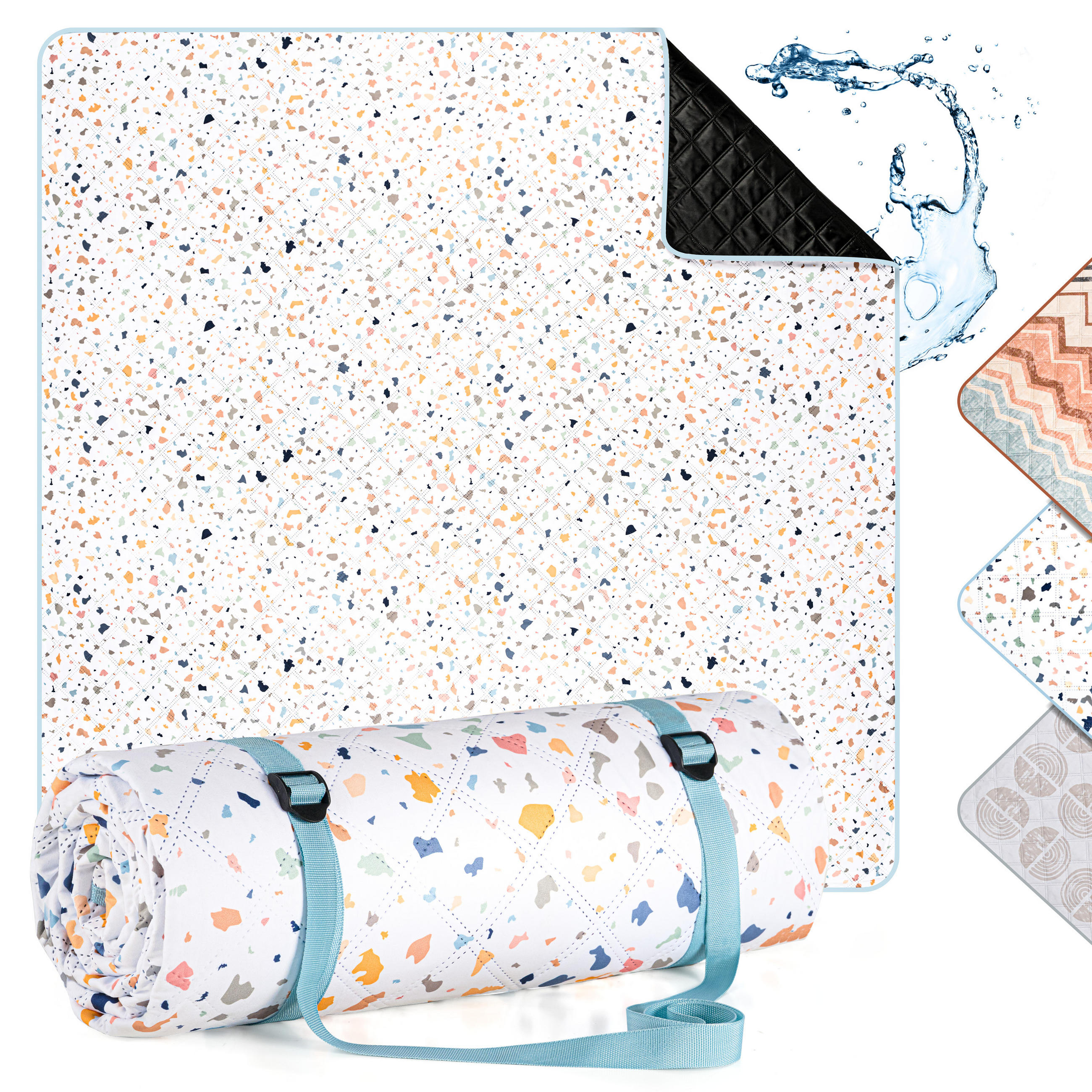 PICKNICKDECKE wasserabweisend 200x200 cm Boho & Terrazzo Design - Terrazzo Bunt - Ecru, Textil (200/200cm) - Blumtal