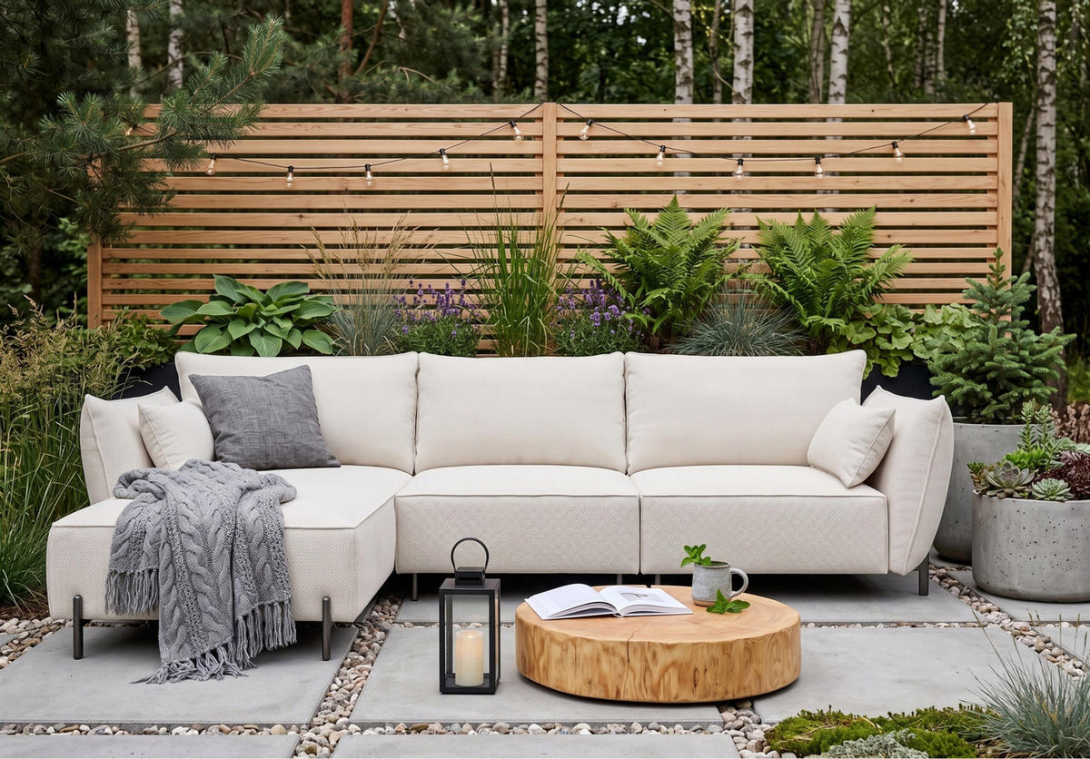 GARTENECKSOFA für Terrasse und Garten, Stoff Sunlight, Ecru, Links, SUNMEE - Ecru, Holz (238/90/165cm) - Kaiser Möbel