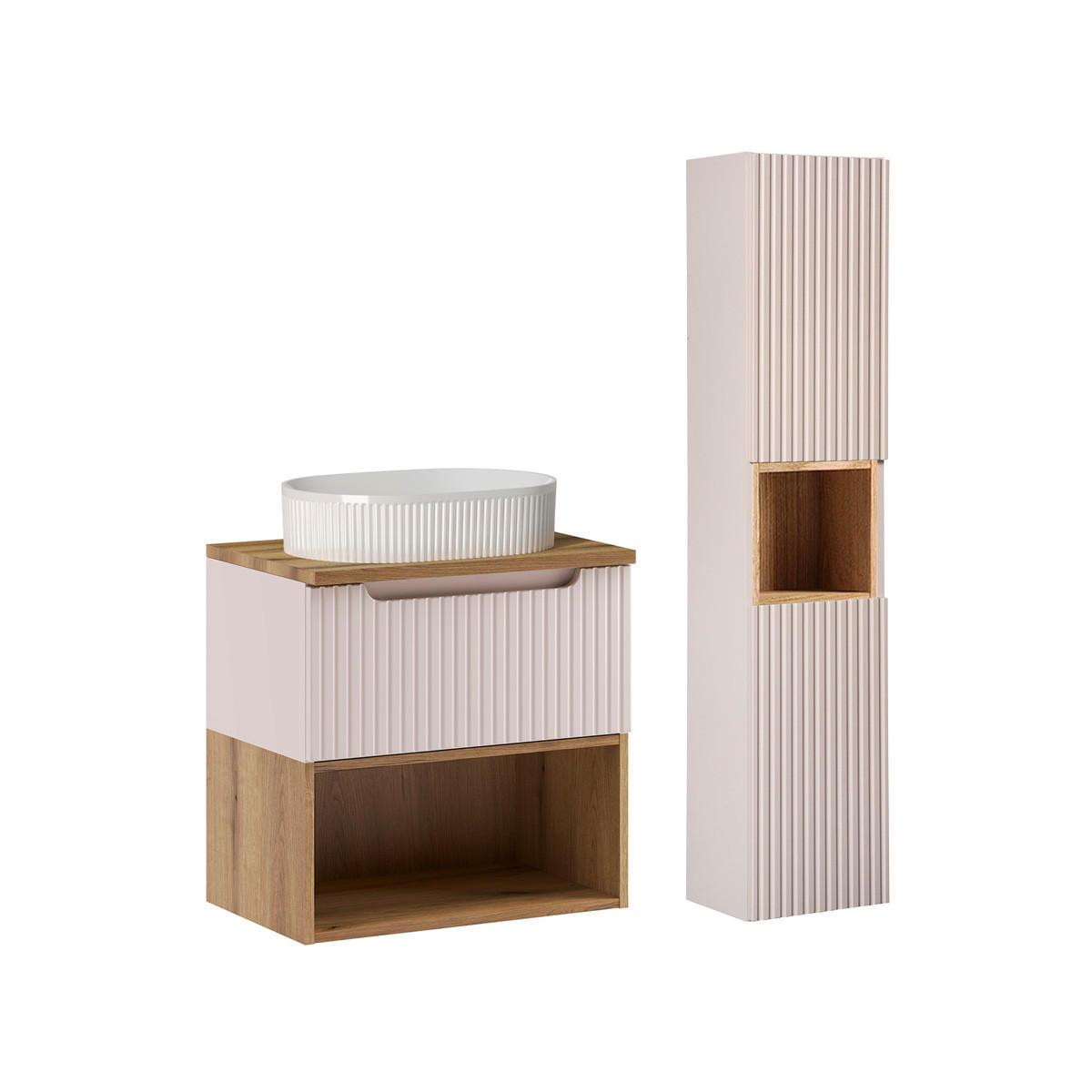 BADMÖBEL 60.4cm Riva 2er-Set Kaschmir - Beige, Holzwerkstoff (60.4/60/40cm) - Petits-meubles