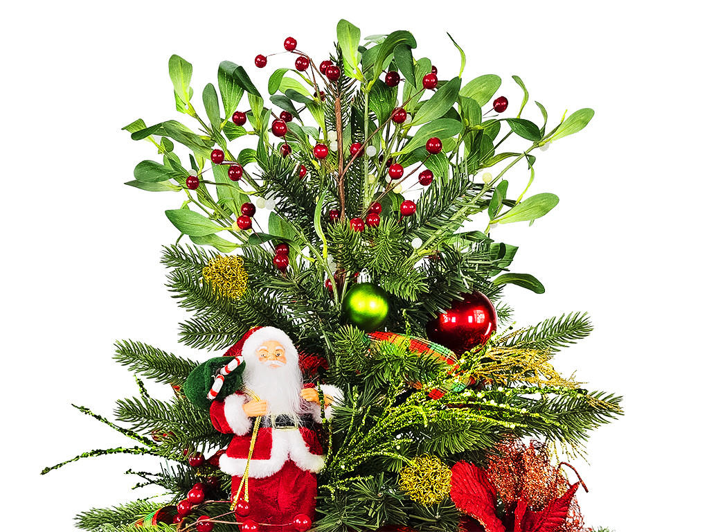 WEIHNACHTSBAUM künstlicher 60 cm mit LED-Beleuchtung, SANTA II, mit 26 Weihnachtsbaumschmuck, Pflanztopf mit Jutesack - Rot/Goldfarben, Kunststoff/Stein (40/60cm) - LAALU
